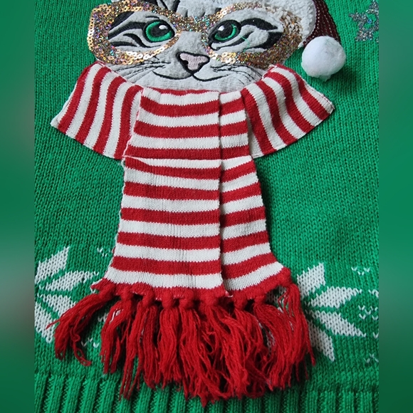 Meowy Christmas Embroidered Cat Sweater With Iridescent Snowflakes & Sequins - Picture 9 of 12